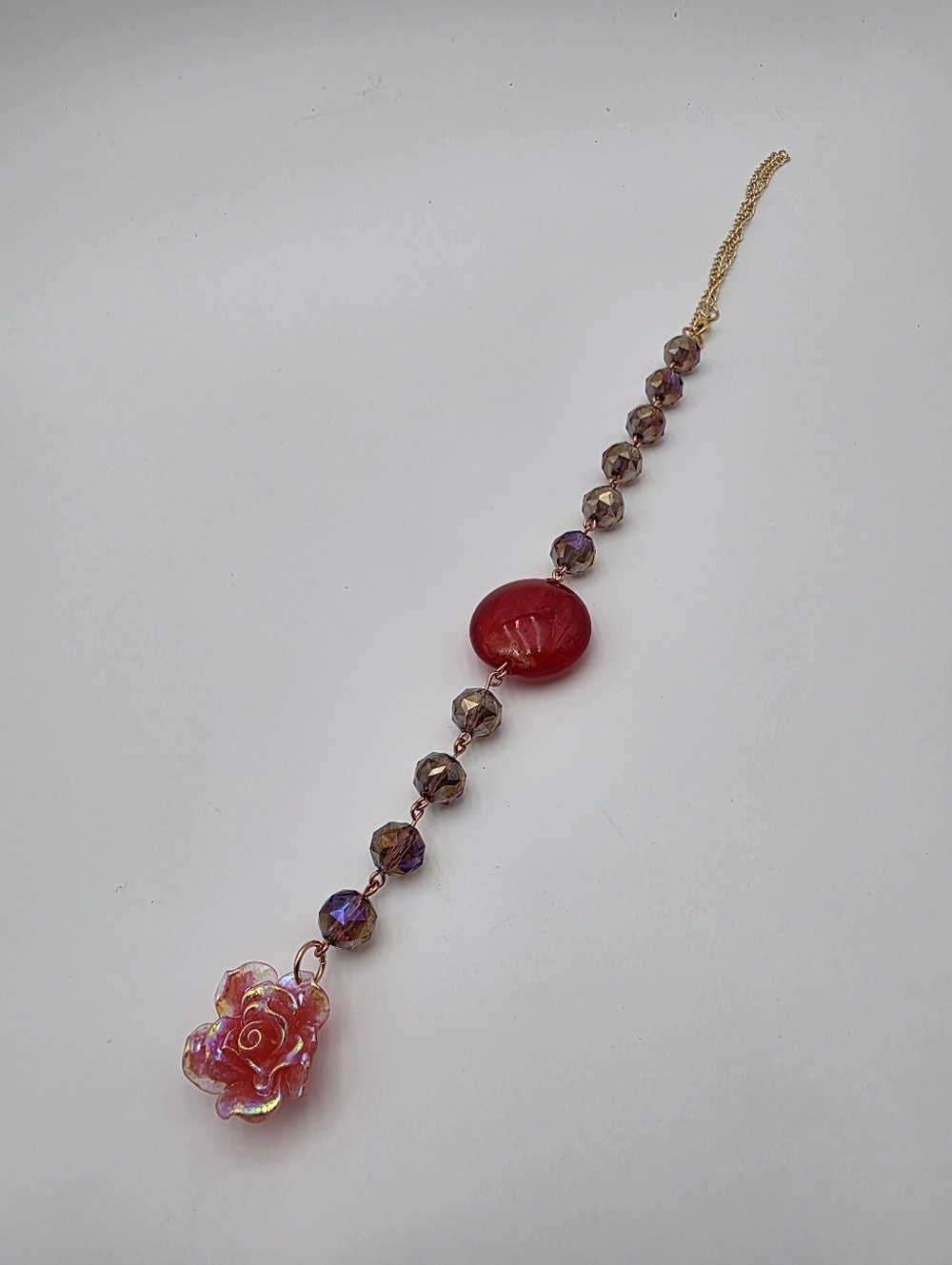 Handmade Red Rose Car Charm – Crystal Beaded Rearview Mirror Accessory - Picture 5 of 5